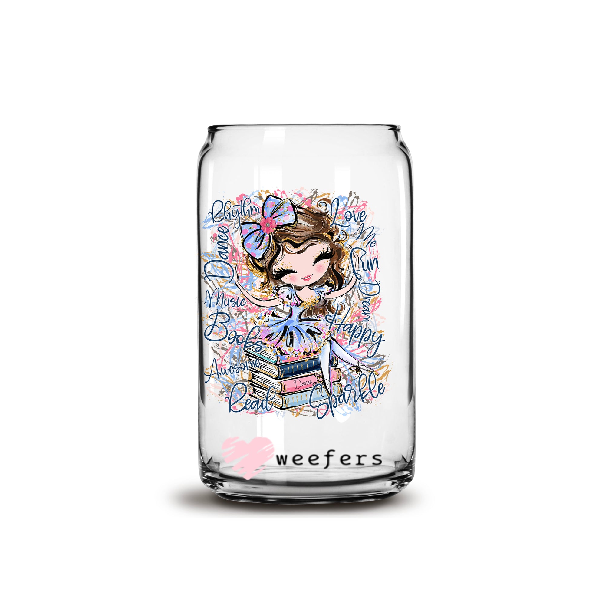 Ballerina Book Lover 16oz Libbey Glass Can UV DTF or Sublimation Cup Wrap - Decal Transfer - Weefers