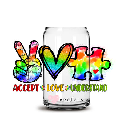 Autism Accept Love Understand 16oz Libbey Glass Can UV DTF or Sublimation Wrap - Decal - Weefers