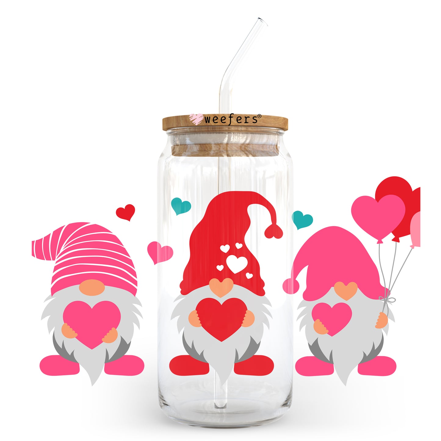 Valentine's Day Gnomes 20oz Libbey Glass Can UV DTF or Sublimation Wrap - Decal - Weefers