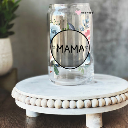 Mama Pinks and Blues Floral 16oz Libbey Glass Can UV DTF or Sublimation Wrap - Decal - Weefers