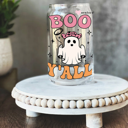 Boo Y'all Halloween Ghost 16oz Libbey Glass Can UV DTF or Sublimation Wrap - Decal - Weefers