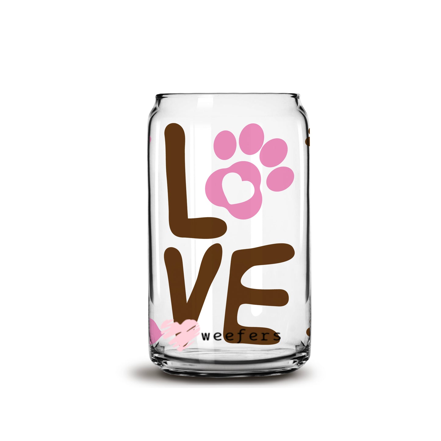 Dog Paw Love 16oz Libbey Glass Can UV DTF or Sublimation Wrap - Decal - Weefers