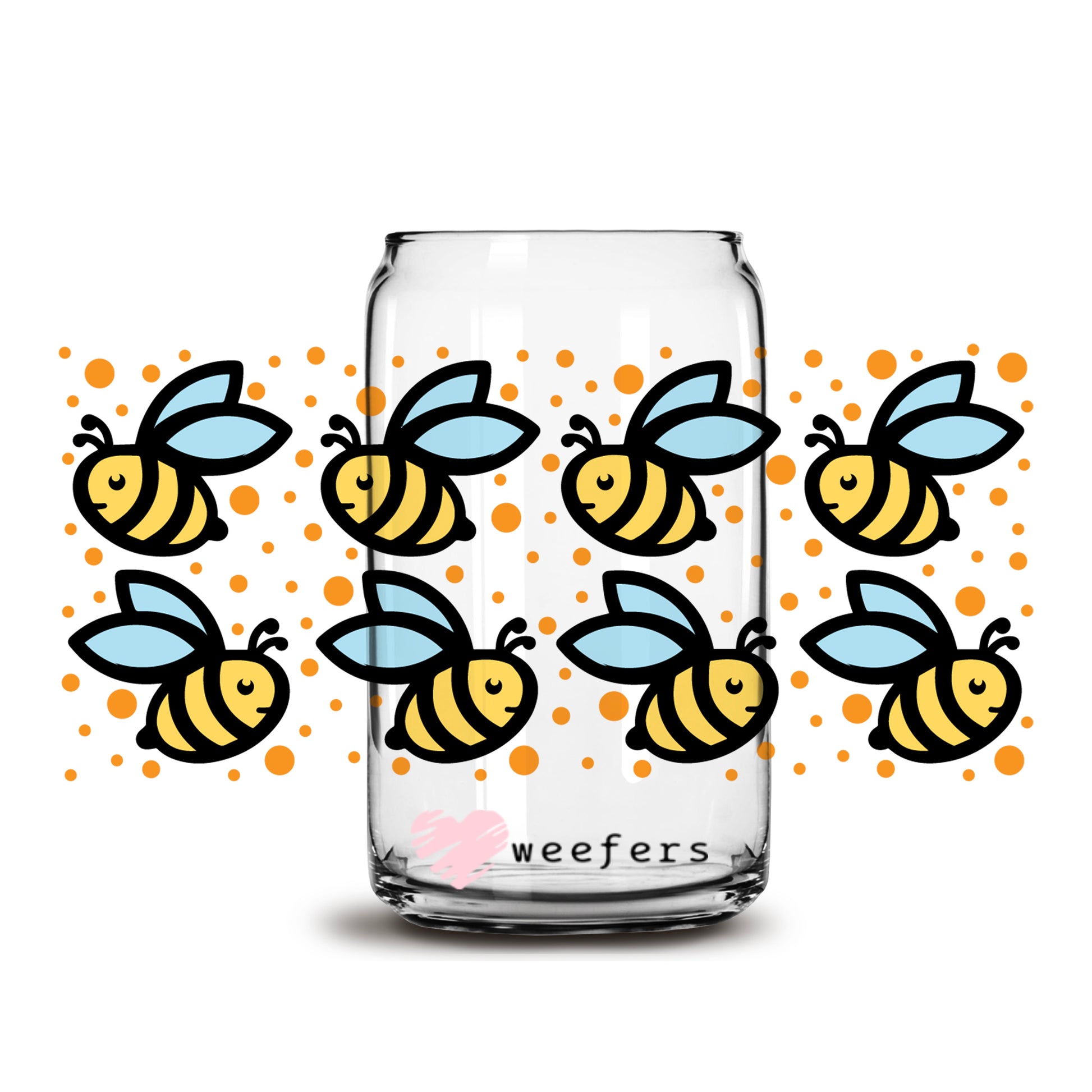 a glass jar with a picture of bees on it