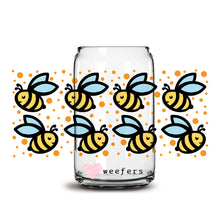 Load image into Gallery viewer, a glass jar with a picture of bees on it

