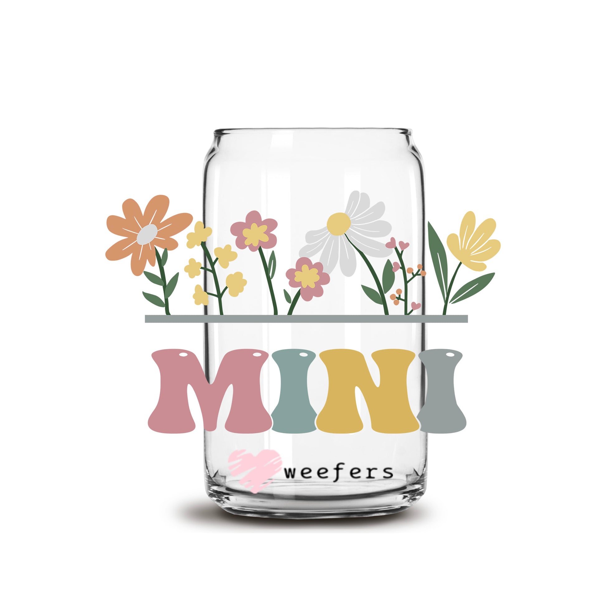 Mini Wildflowers Retro 16oz Libbey Glass Can UV DTF or Sublimation Cup Wrap - Decal Transfer - Weefers