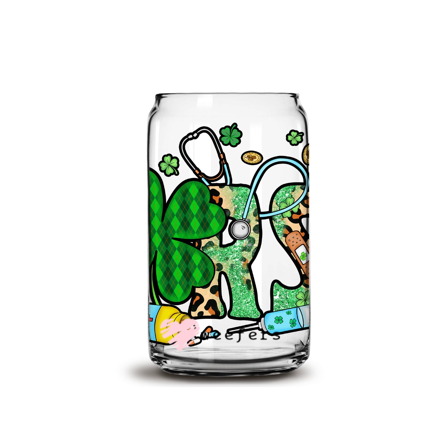 St Patrick's Day - Nurse Shamrocks Libbey Glass Can Wrap UV DTF Sublimation Transfers - Weefers