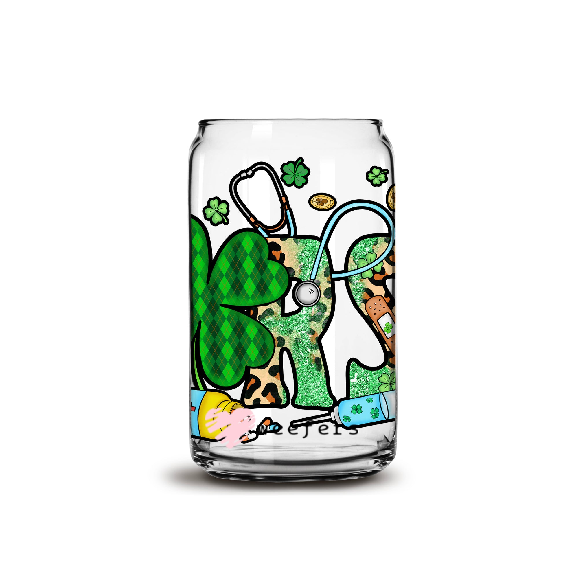 St Patrick's Day - Nurse Shamrocks Libbey Glass Can Wrap UV DTF Sublimation Transfers - Weefers