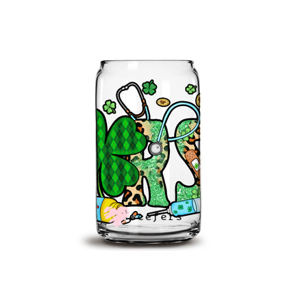 St Patrick's Day - Nurse Shamrocks Libbey Glass Can Wrap UV DTF Sublimation Transfers - Weefers