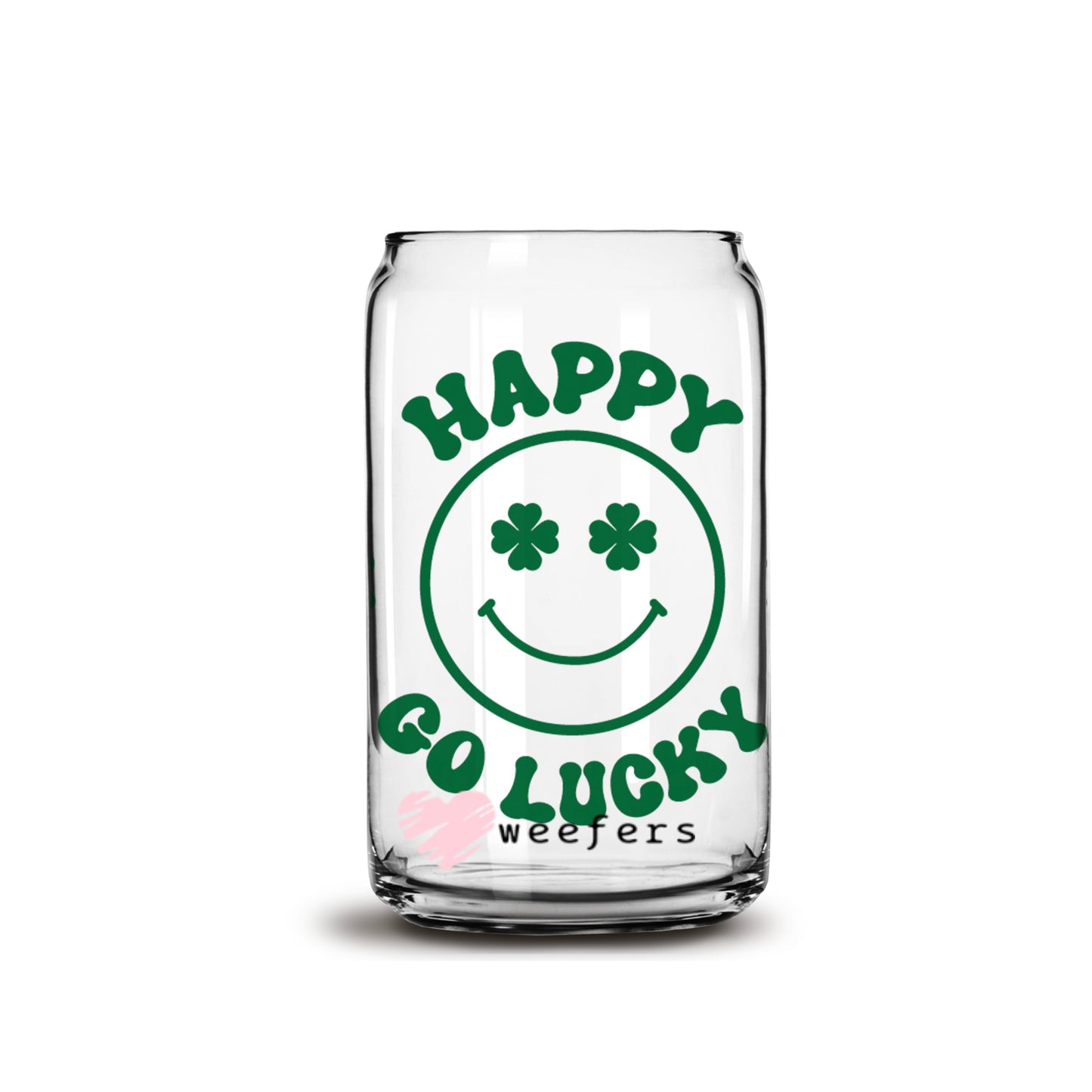 St Patrick's Day - Smile Happy Go Lucky Libbey Glass Can Wrap UV DTF Sublimation Transfers - Weefers