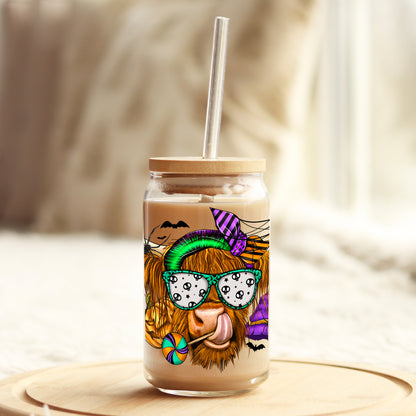 Bougie Halloween Highlander Cow 16oz Libbey Glass Can UV DTF or Sublimation Cup Wrap - Decal Transfer - Weefers