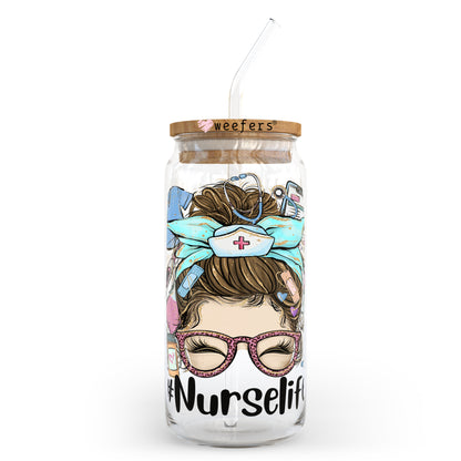 Messy Bun Nurse Life 20oz Libbey Glass Can, 34oz Hip Sip, 40oz Tumbler UV DTF or Sublimation Decal Transfer - Weefers