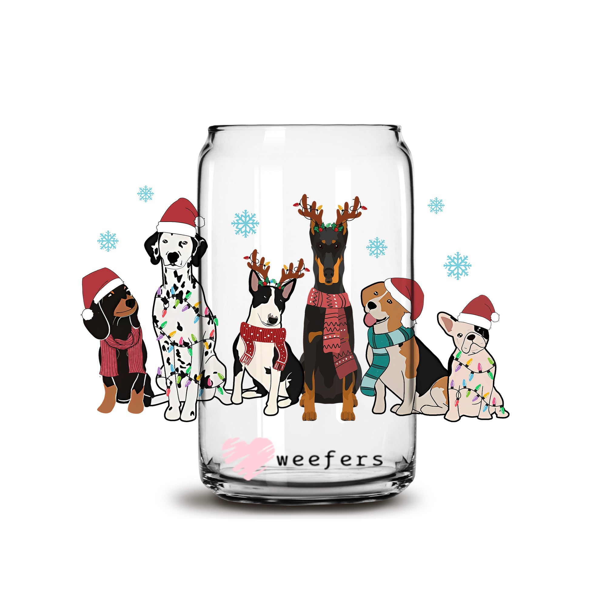 Dog Friends 2 Christmas 16oz Libbey Glass Can UV DTF or Sublimation Wrap - Decal - Weefers