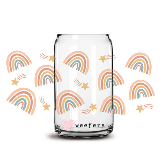 Boho Rainbow and Shooting Stars 16oz Libbey Glass Can UV DTF or Sublimation Cup Wrap - Decal Transfer - Weefers