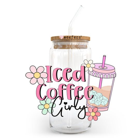 Iced Coffee Girly 20oz Libbey Glass Can UV DTF or Sublimation Wrap - Decal Transfer Weefers