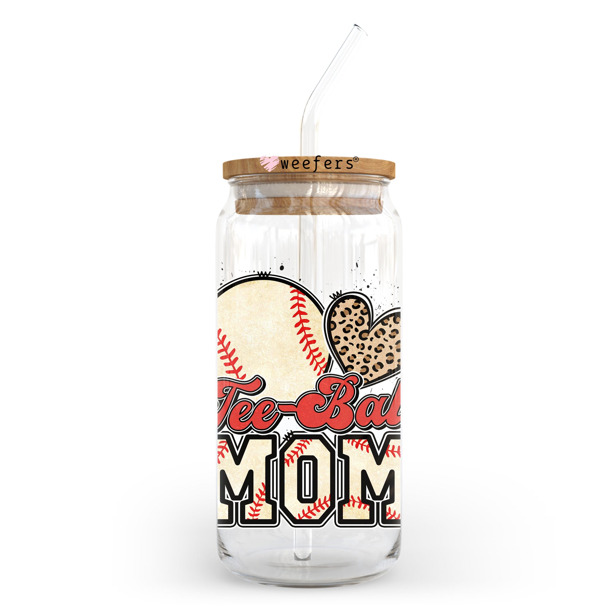 Tee Ball Mom Baseball 20oz Libbey Glass Can UV DTF or Sublimation Wrap - Decal Transfer Weefers