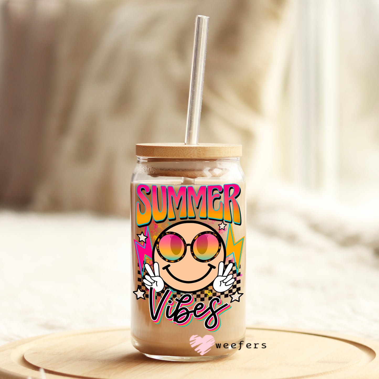 Summer Vibes 16oz Libbey Glass Can UV DTF or Sublimation Wrap - Decal - Weefers