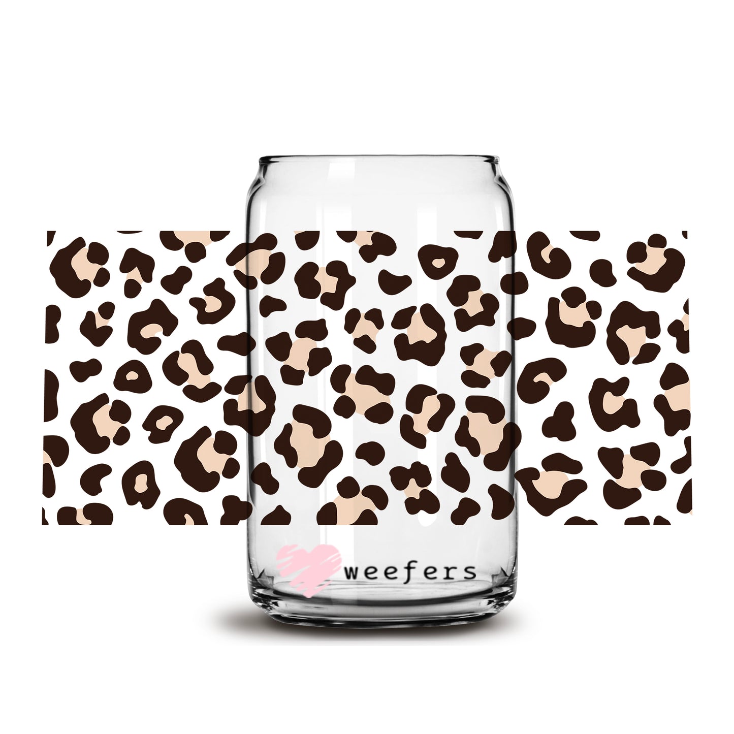 Beige Black Leopard Print 16oz Libbey Glass Can UV DTF or Sublimation Wrap - Decal - Weefers