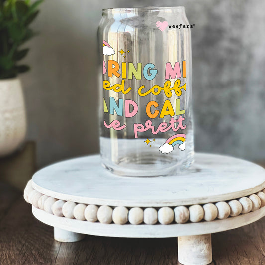 Bring Me Iced Coffee and Call me Pretty 16oz Libbey Glass Can UV DTF or Sublimation Cup Wrap - Decal Transfer Weefers