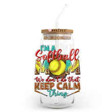 Load image into Gallery viewer, a glass jar with a straw in it that says i&#39;m a softball mom
