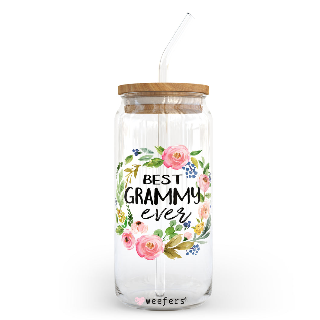 Best Grammy Ever Floral Wreath 20oz Libbey Glass Can UV-DTF or Sublimation Wrap - Decal