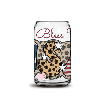 4th of July God Bless the USA 16oz Libbey Glass Can UV DTF or Sublimation Wrap - Decal - Weefers