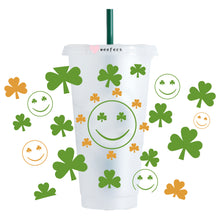 Load image into Gallery viewer, St. Patrick&#39;s Day Shamrocks and Smile Faces NO HOLE 24oz Cold Cup UV-DTF Wrap - Hole - Ready to apply Wrap
