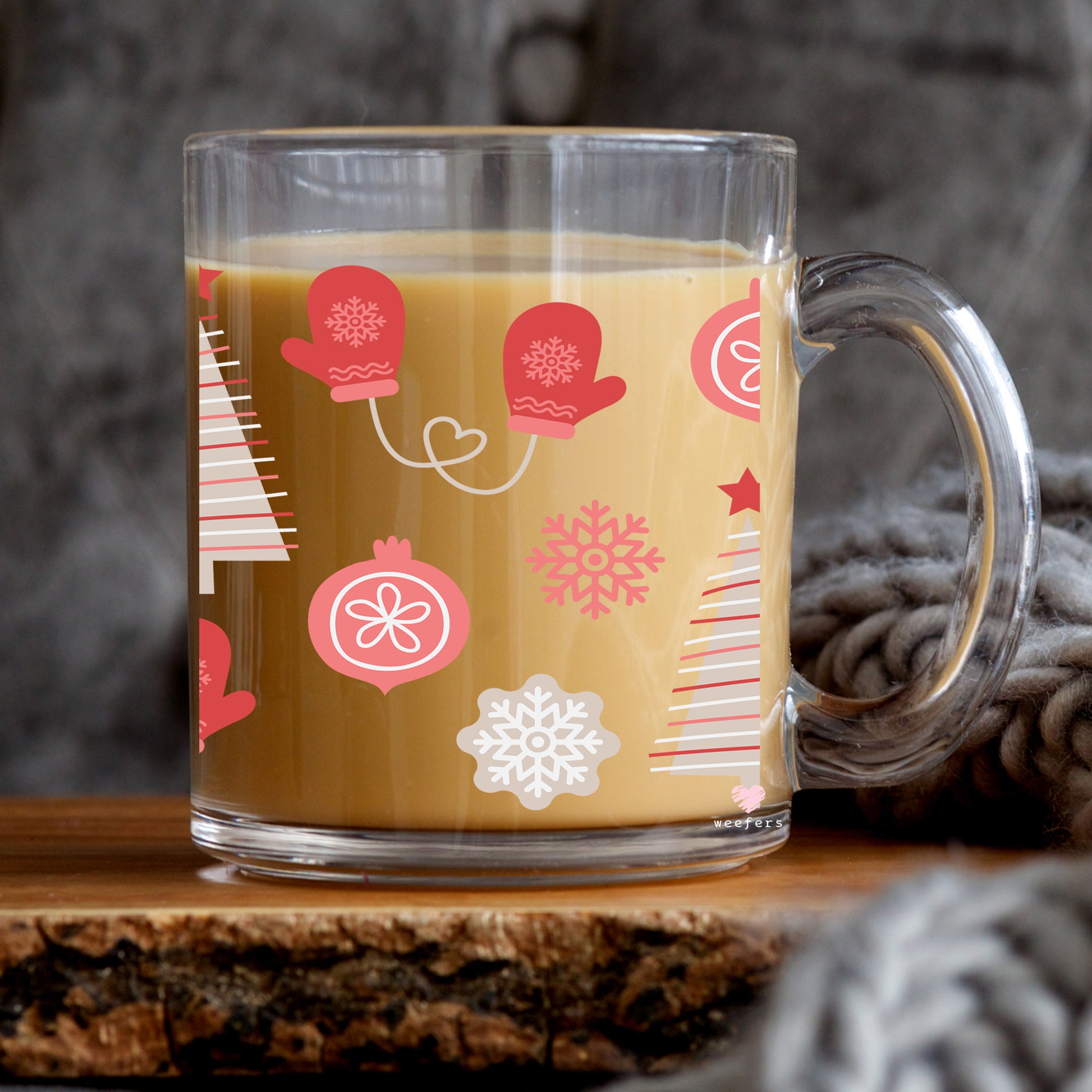 Christmas Mittens and Trees 11oz Coffee Mug UV DTF or Sublimation Wrap - Decal - Weefers