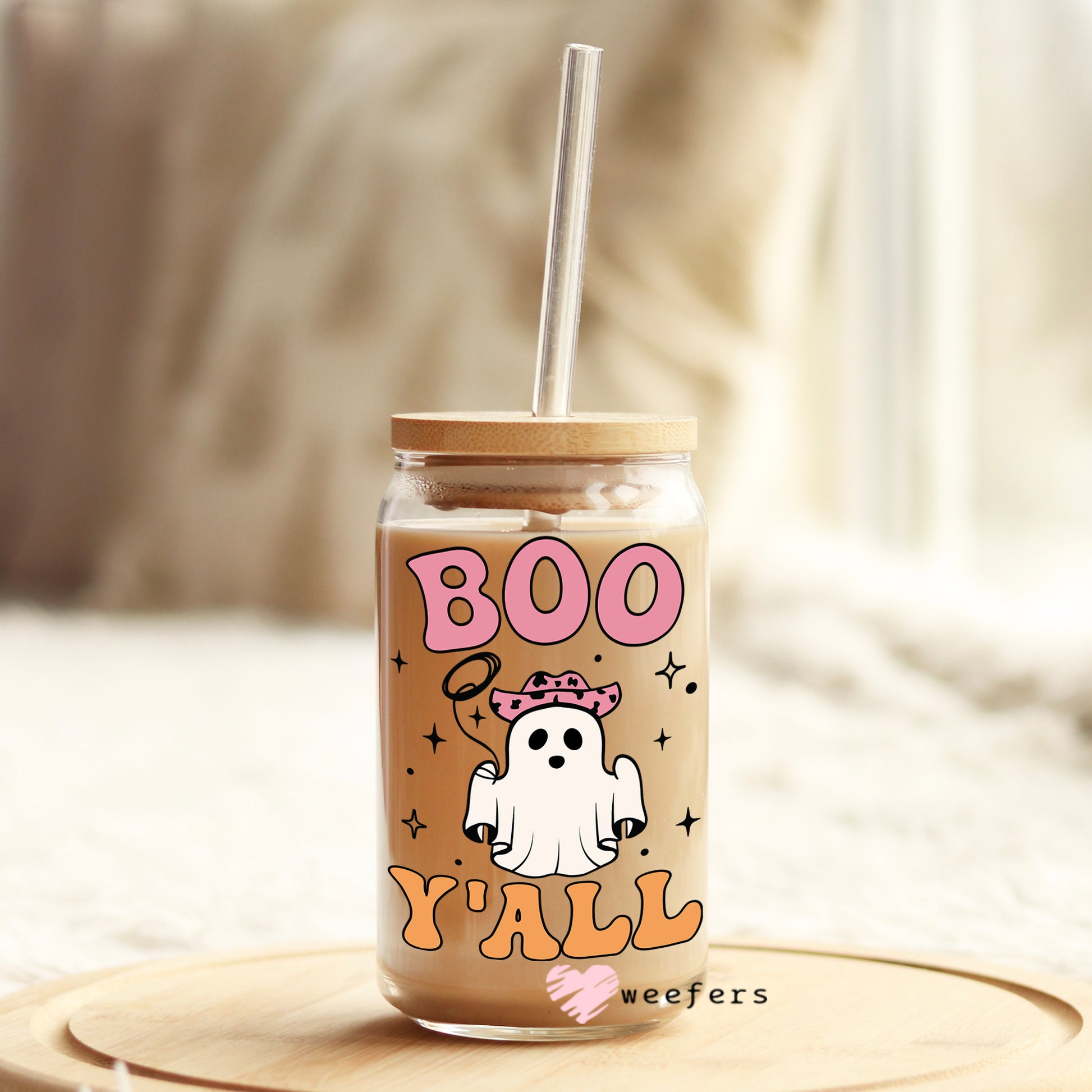 Boo Y'all Halloween Ghost 16oz Libbey Glass Can UV DTF or Sublimation Wrap - Decal - Weefers