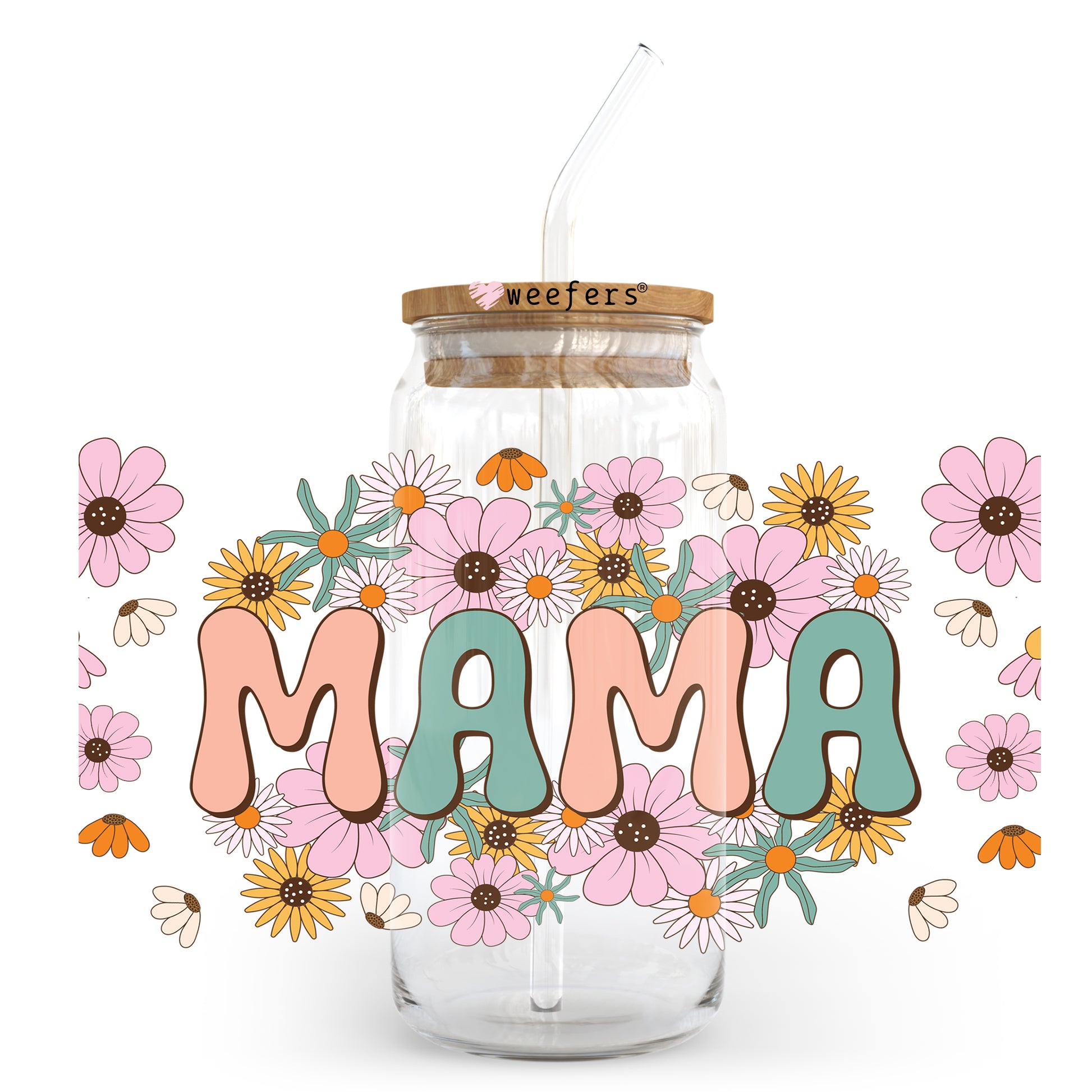 Pink Flowers Mama 20oz Libbey Glass Can, 34oz Hip Sip, 40oz Tumbler UV DTF or Sublimation Decal Transfer - Weefers