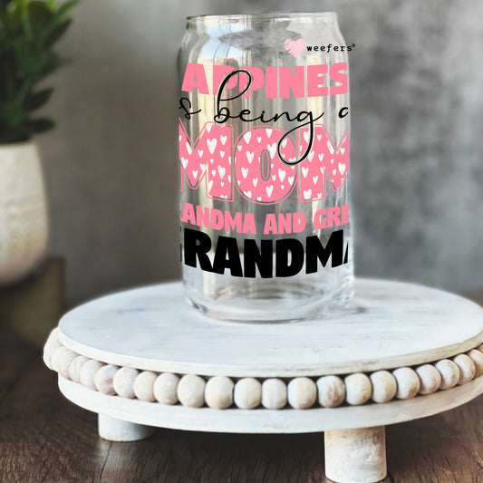 Happiness is Being a Grandma and a Great Grandma 16oz Libbey Glass Can UV DTF or Sublimation Wrap - Decal - Weefers