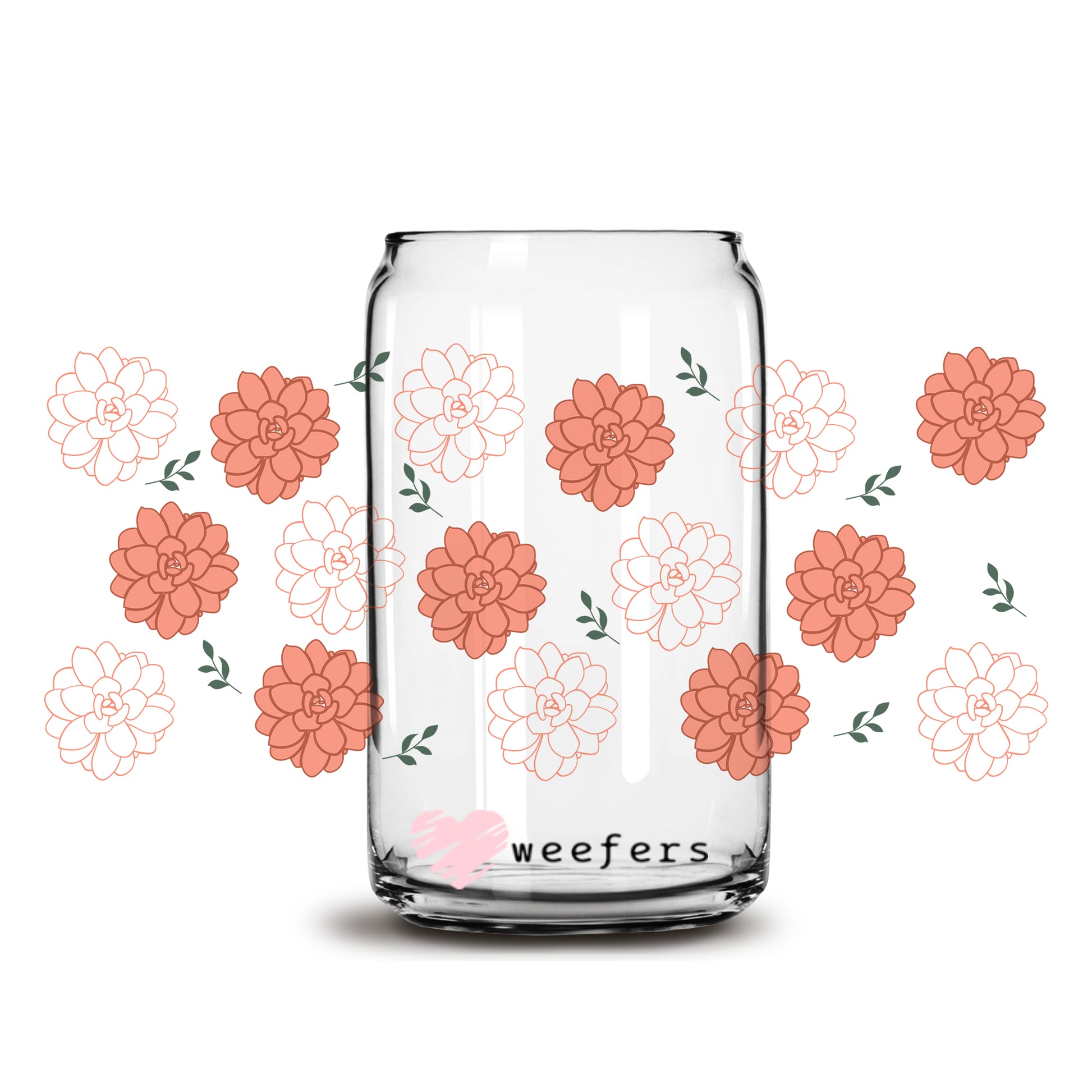 Coral Succulent 16oz Libbey Glass Can UV DTF or Sublimation Wrap - Decal - Weefers