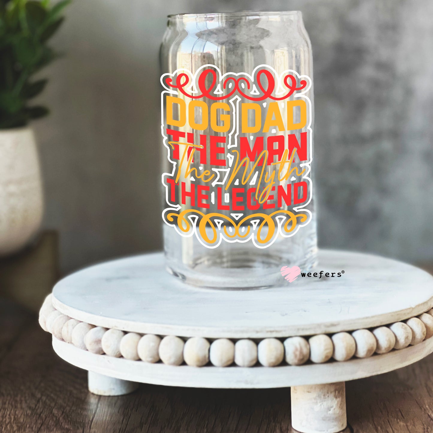 Dog Dad The Man The Myth The Legend 16oz Libbey Glass Can UV DTF or Sublimation Wrap - Decal - Weefers