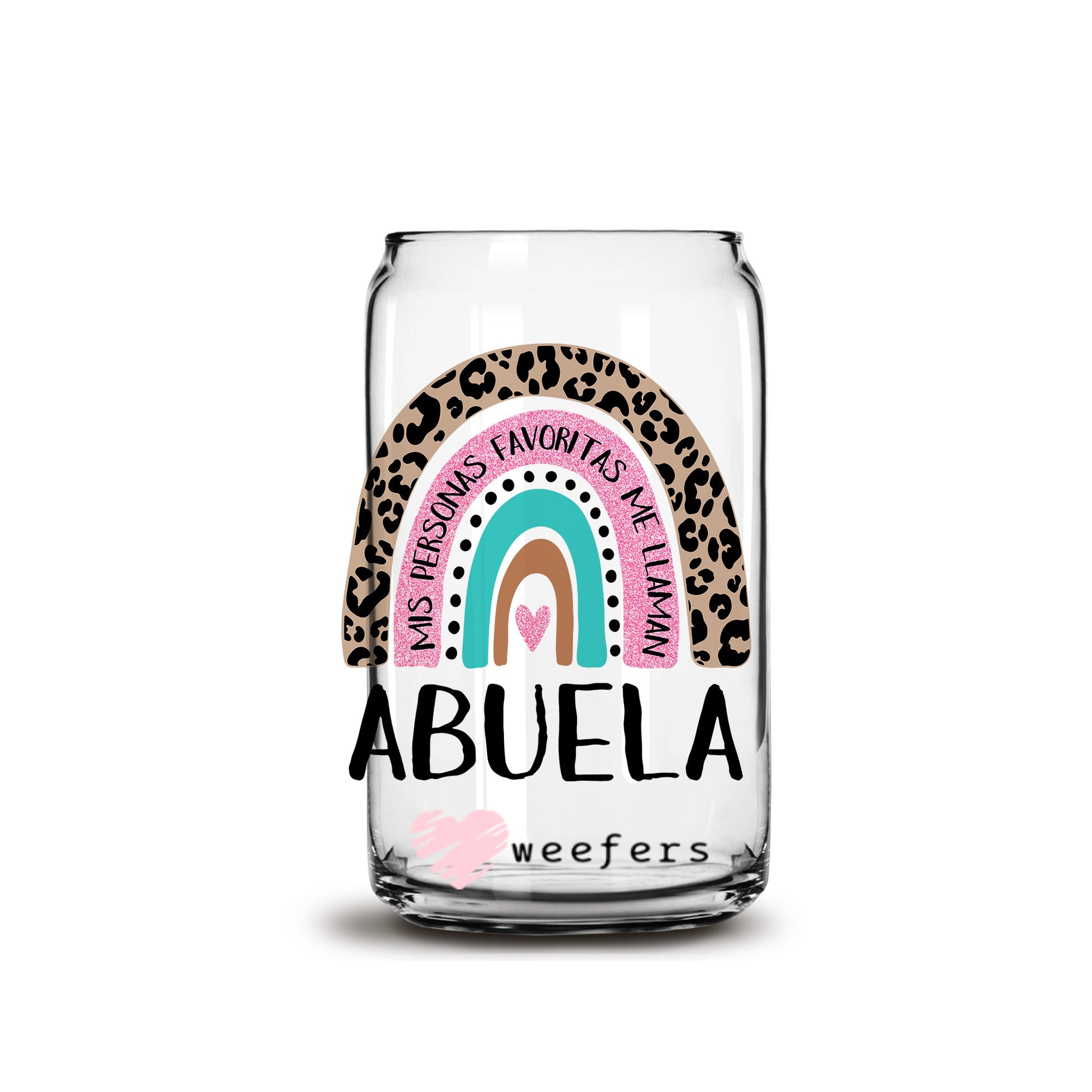 Mother's Day Abuela Boho Rainbow  16oz Libbey Glass Can Cup UV DTF or Sublimation Wrap - Decal - Weefers