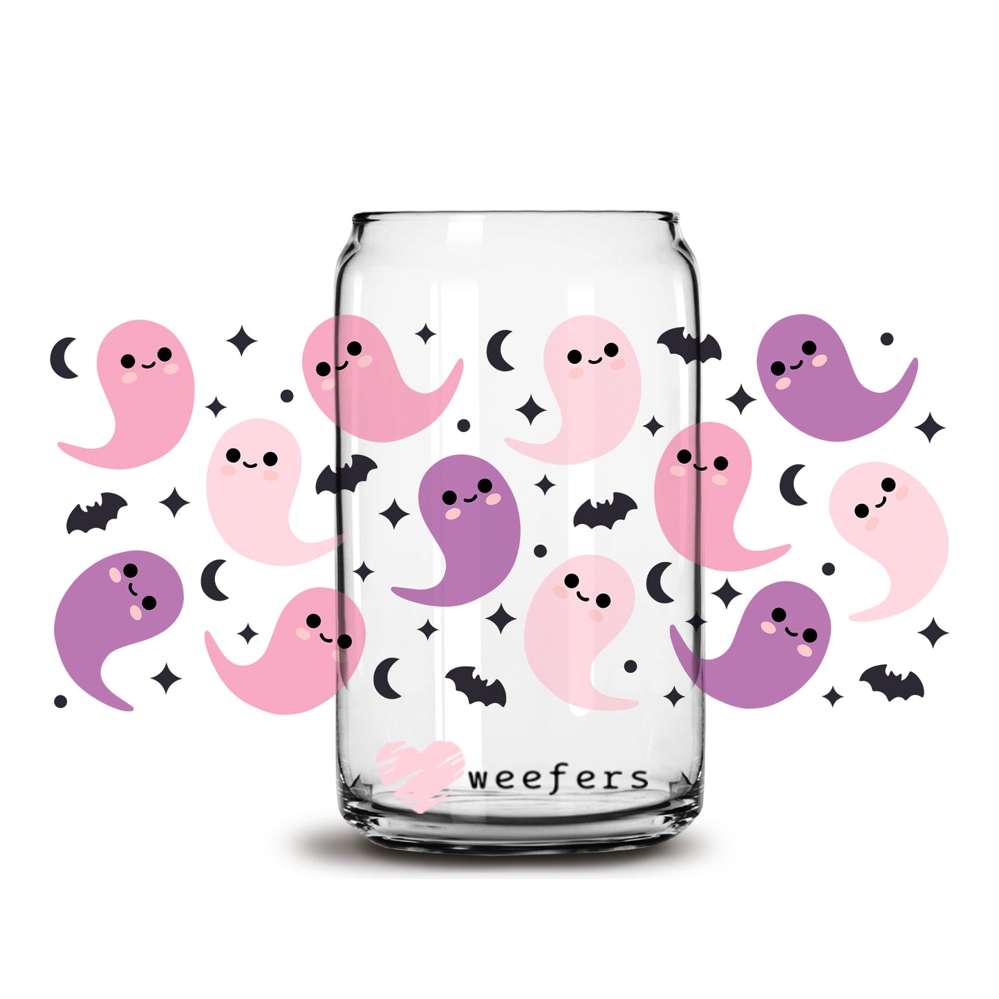 Purple and Pink Ghosts Halloween 16oz Libbey Glass Can UV DTF or Sublimation Wrap - Decal - Weefers