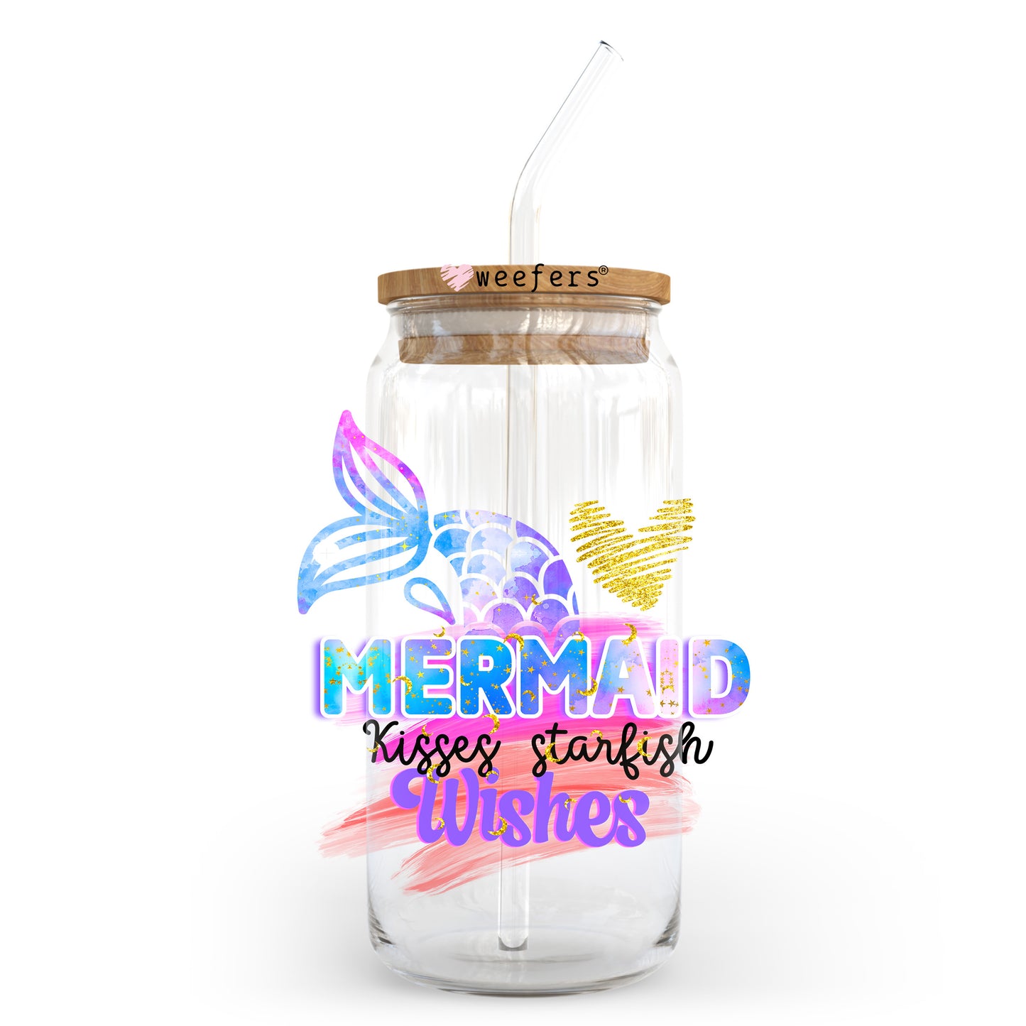 Mermaid Kisses Starfish Wishes 20oz Libbey Glass Can UV DTF or Sublimation Wrap - Decal Transfer - Weefers