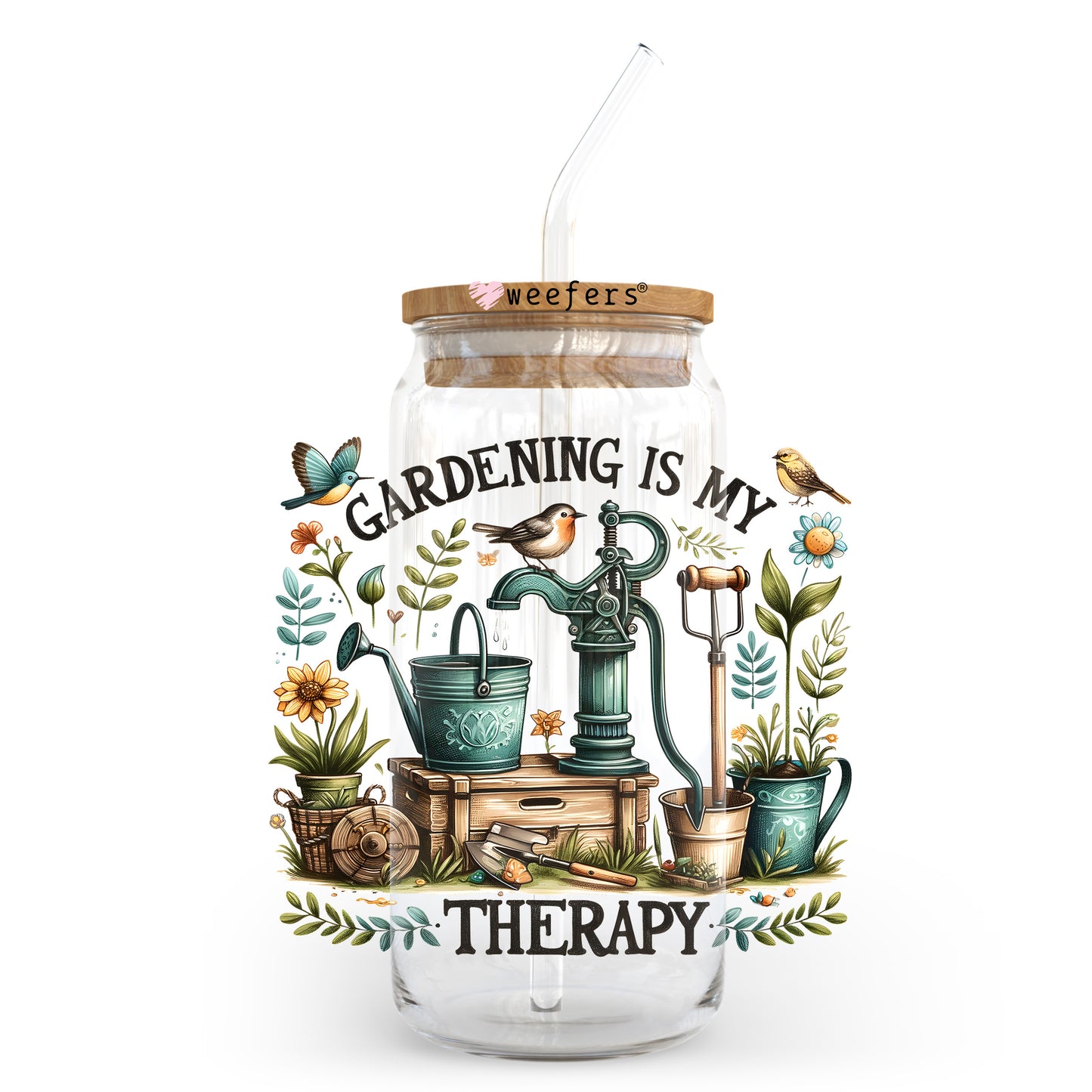 Gardening is My Therapy 20oz Libbey Glass Can UV DTF or Sublimation Wrap - Decal Transfer Weefers
