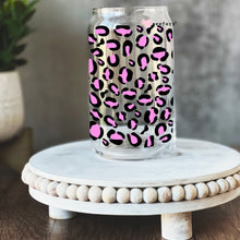 Load image into Gallery viewer, Pink and Black Leopard Print 16oz Libbey Glass Can UV-DTF or Sublimation Wrap - Decal
