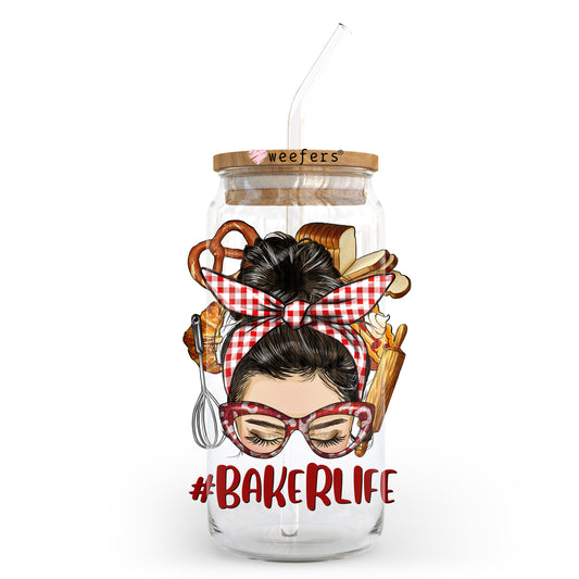 Messy Bun Baker Life 20oz Libbey Glass Can, 34oz Hip Sip, 40oz Tumbler UV DTF or Sublimation Decal Transfer - Weefers