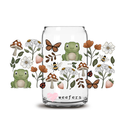 Frogs and Mushrooms 16oz Libbey Glass Can UV DTF or Sublimation Cup Wrap - Decal Transfer - Weefers