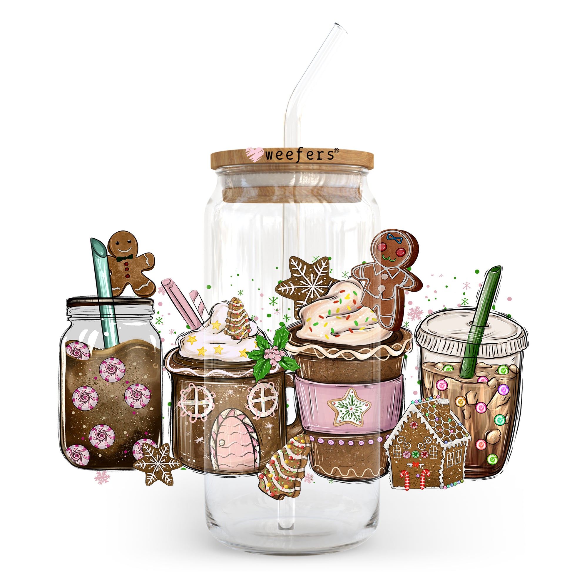 Gingerbread Christmas Latte 20oz Libbey Glass Can, 34oz Hip Sip, 40oz Tumbler UV DTF or Sublimation Decal Transfer - Weefers