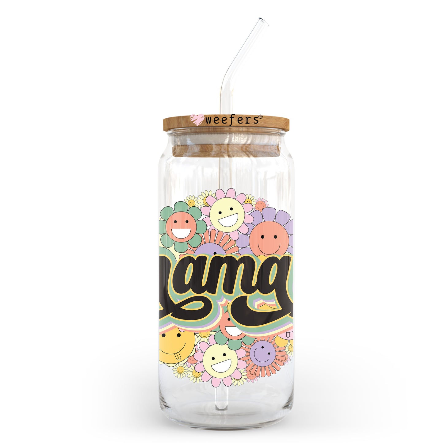 Mama Happy Flowers 20oz Libbey Glass Can UV DTF or Sublimation Wrap - Decal Transfer - Weefers