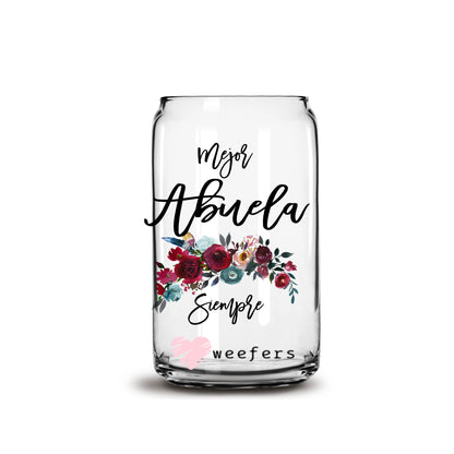 Spanish Mejor Abuela Siempre Burgundy Floral 16oz Libbey Glass Can UV DTF or Sublimation Wrap - Decal - Weefers