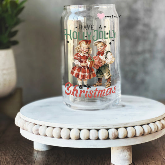 Have a Holly Jolly Christmas Vintage 16oz Libbey Glass Can UV DTF or Sublimation Wrap - Decal - Weefers