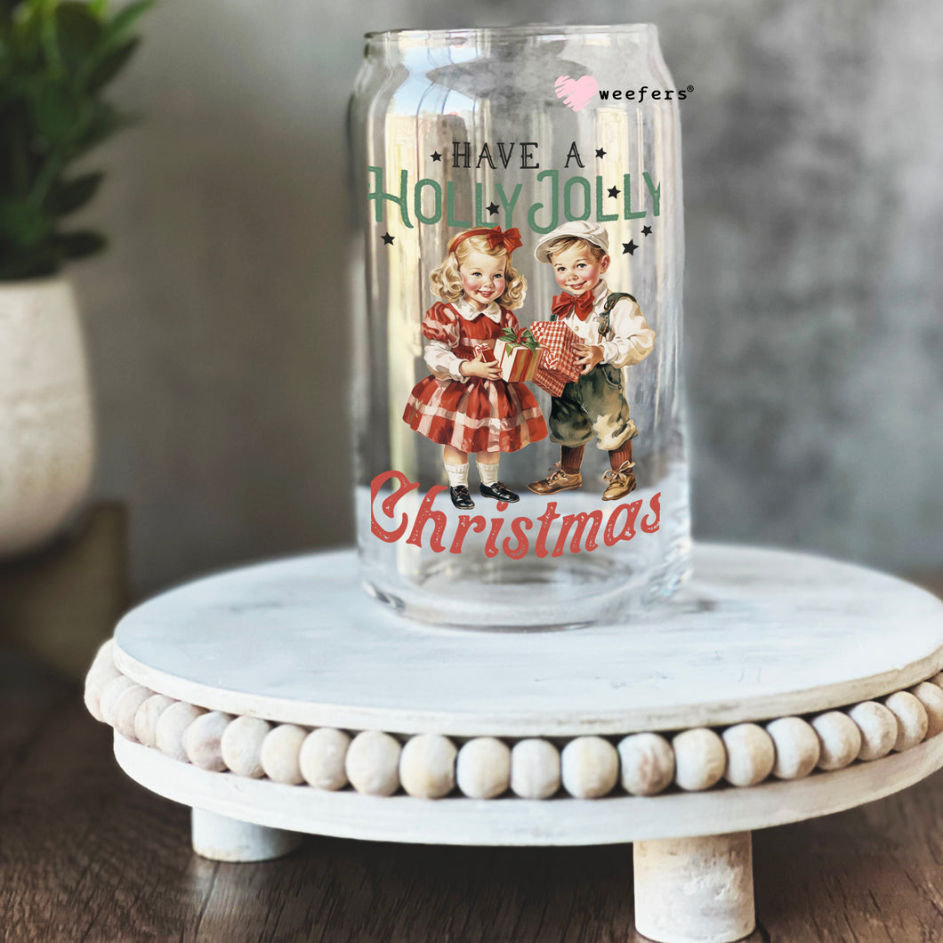 Have a Holly Jolly Christmas Vintage 16oz Libbey Glass Can UV-DTF or Sublimation Wrap - Decal