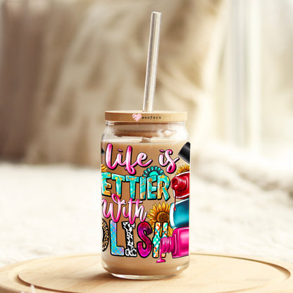 Life is Prettier with Polish 16oz Libbey Glass Can UV DTF or Sublimation Cup Wrap - Decal - Weefers