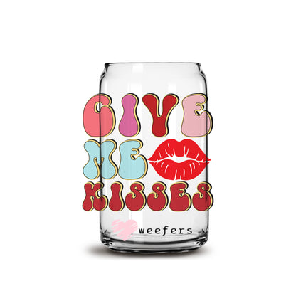 Give Me Kisses Valentine's Day 16oz Libbey Glass Can UV DTF or Sublimation Cup Wrap - Decal Transfer - Weefers