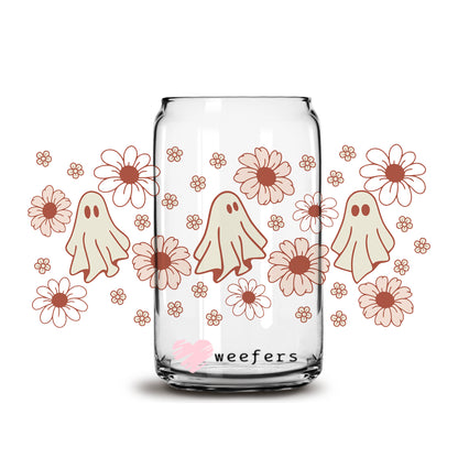 Retro Floral Ghost 16oz Libbey Glass Can UV DTF or Sublimation Wrap - Decal - Weefers