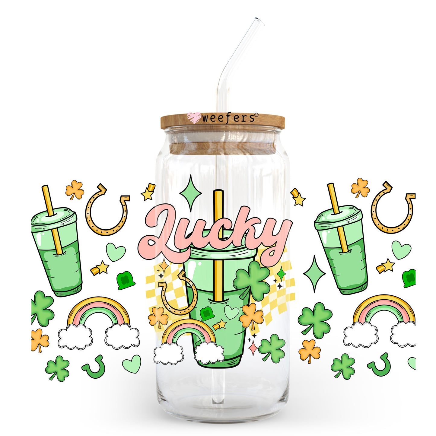 Lucky Rainbow St. Patrick's Day 20oz Libbey Glass Can UV DTF or Sublimation Wrap - Decal Transfer - Weefers