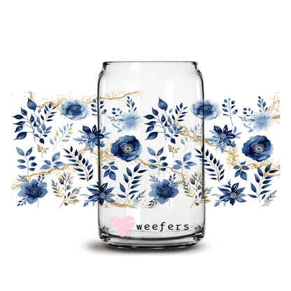 Blue Florals 16oz Libbey Glass Can UV DTF or Sublimation Wrap - Decal - Weefers