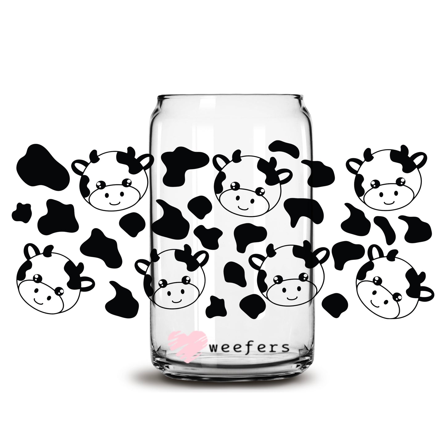 Black Cows 16oz Libbey Glass Can UV DTF or Sublimation Cup Wrap - Decal Transfer - Weefers